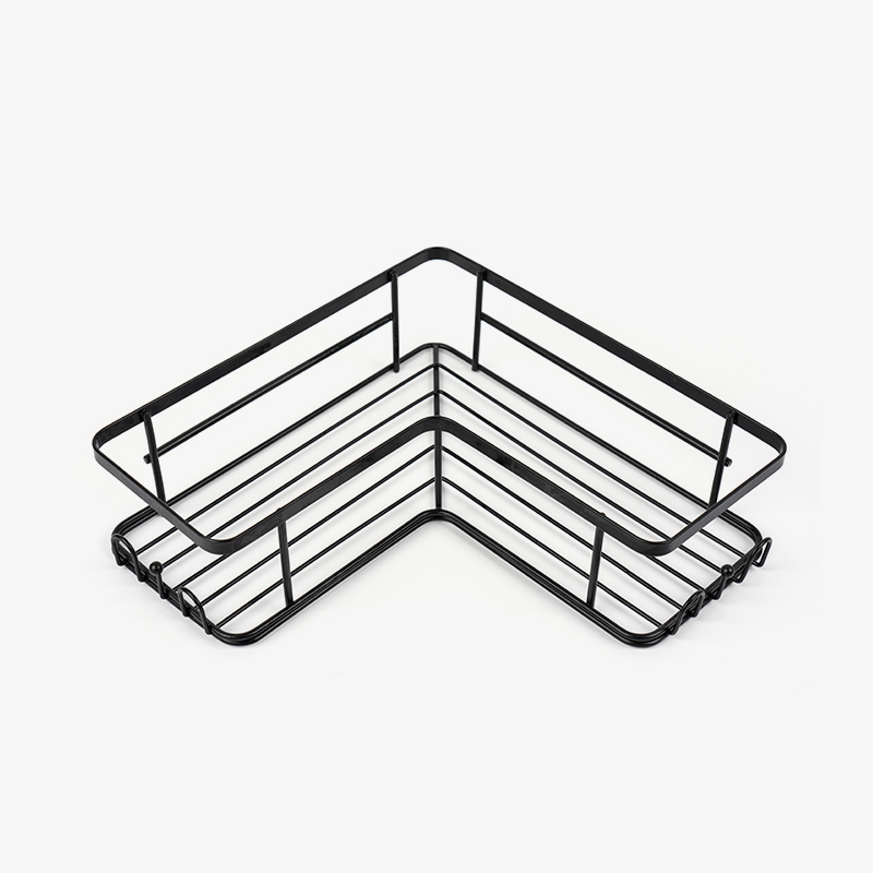 Schwarzer Eckduschkorb zur Wandmontage aus Edelstahl