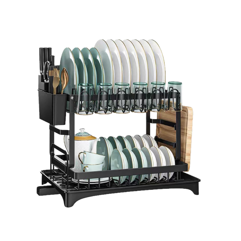 2-stöckiger Geschirrtrockner aus Edelstahl mit Abtropffläche